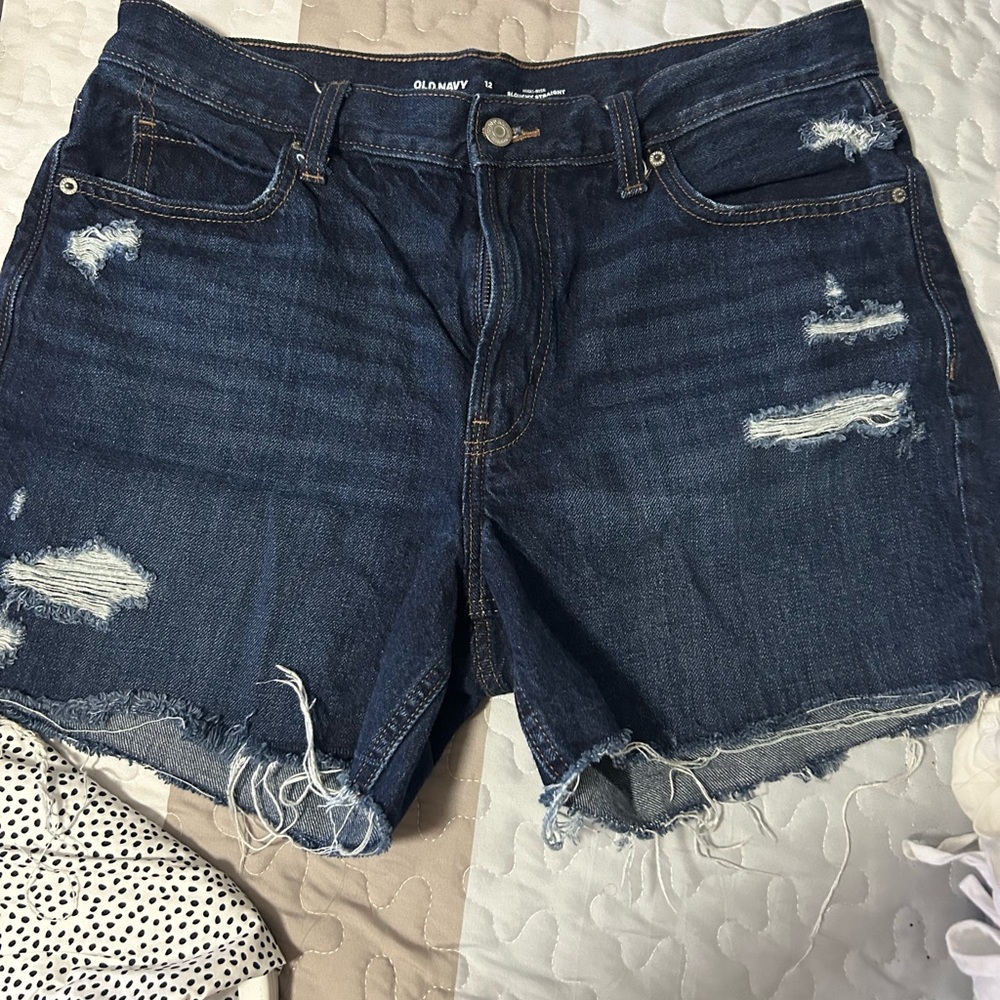 Old Navy Women's Dark Blue Distressed Jean Shorts